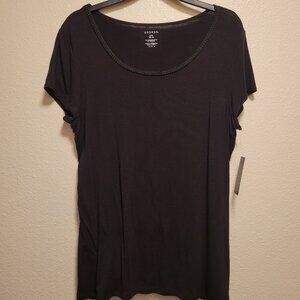 NWT Women's George Rope Trim Scoop Neck Top- Black